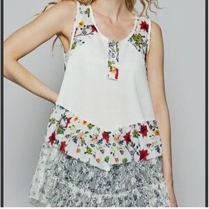 POL Floral Tank Top - White and Multicolor